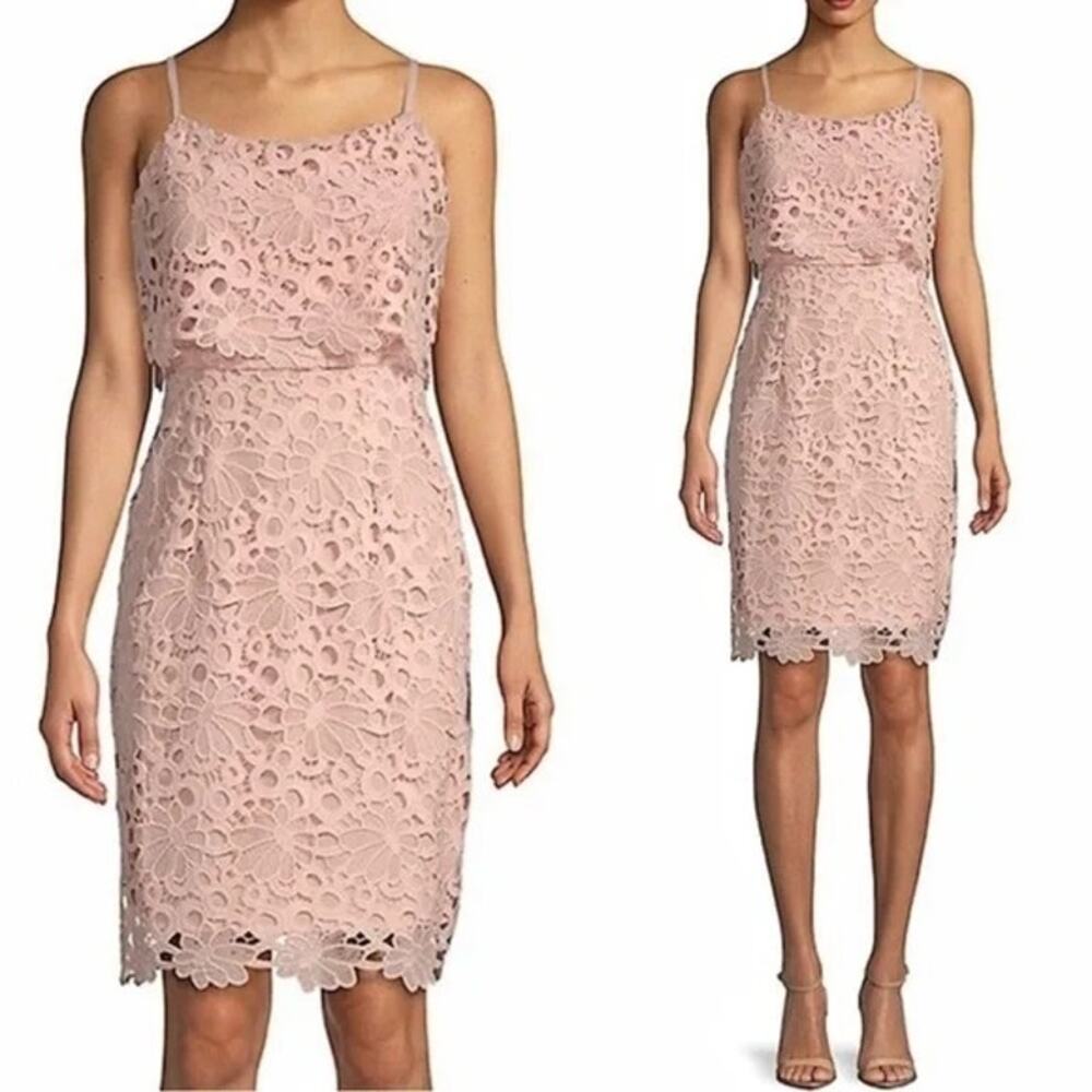 Nanette Lepore Bella Donna Peach Floral Strappy Lace Sheath Dress Pink Size 8
